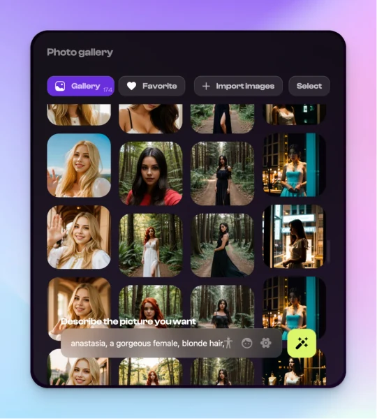 Nastia image generation gallery with several character portraits